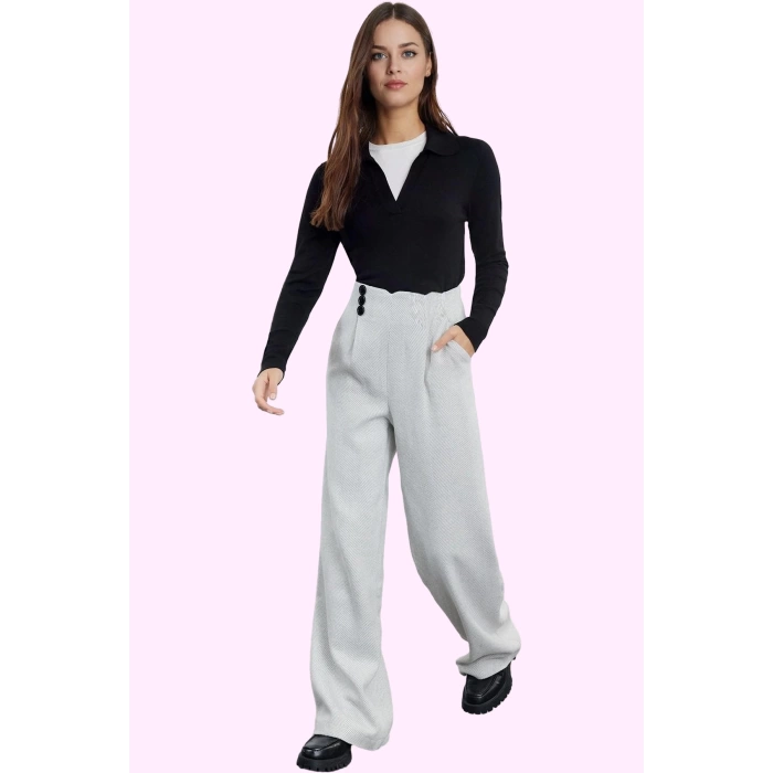 Kadın Dokuma Palazzo Pantolon Wide Leg Boru Paça Casual Günlük Kombin Yaz Aylarının Vazgeçilmezi