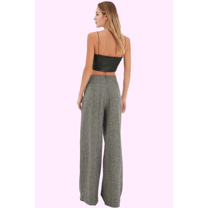 Kadın Dokuma Palazzo Pantolon Wide Leg Boru Paça Casual Günlük Kombin Yaz Aylarının Vazgeçilmezi