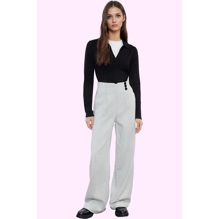 Kadın Dokuma Palazzo Pantolon Wide Leg Boru Paça Casual Günlük Kombin Yaz Aylarının Vazgeçilmezi