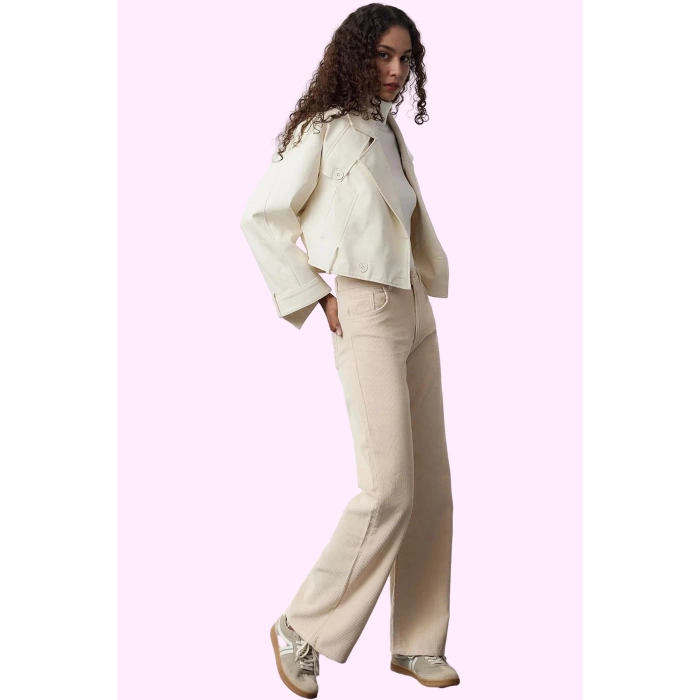 Kadın Dokuma Pantolon Straight Kalıp Yüksek Bel Casual Tarz Günlük Kullanım Modern Tasarım