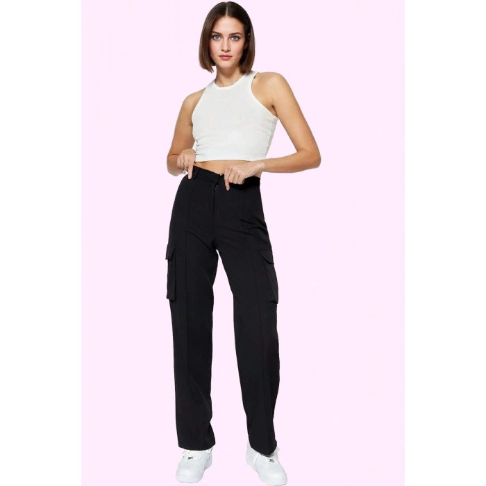 Kadın Dokuma Pantolon Yüksek Bel Straight Casual Günlük Hafta Sonu Yaz Aylarının Vazgeçilmezi