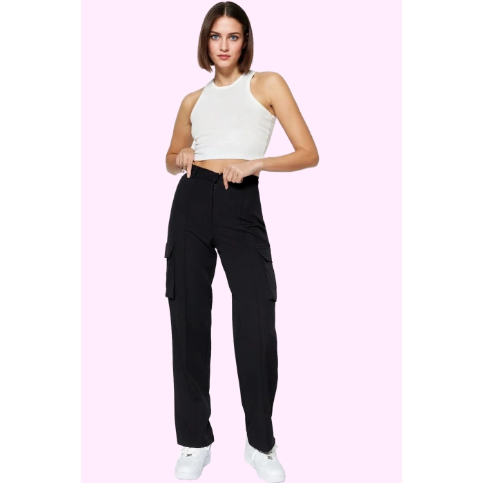 Kadın Dokuma Pantolon Yüksek Bel Straight Casual Günlük Hafta Sonu Yaz Aylarının Vazgeçilmezi