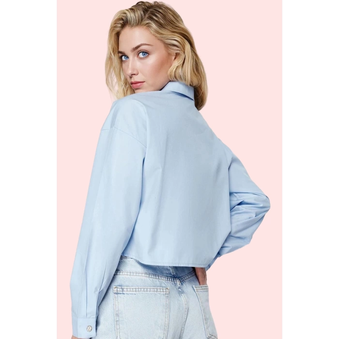 Kadın Dokuma Poplin Gömlek Crop Basic Günlük Şık Modern Tasarım Yaz Aylarının Vazgeçilmezi