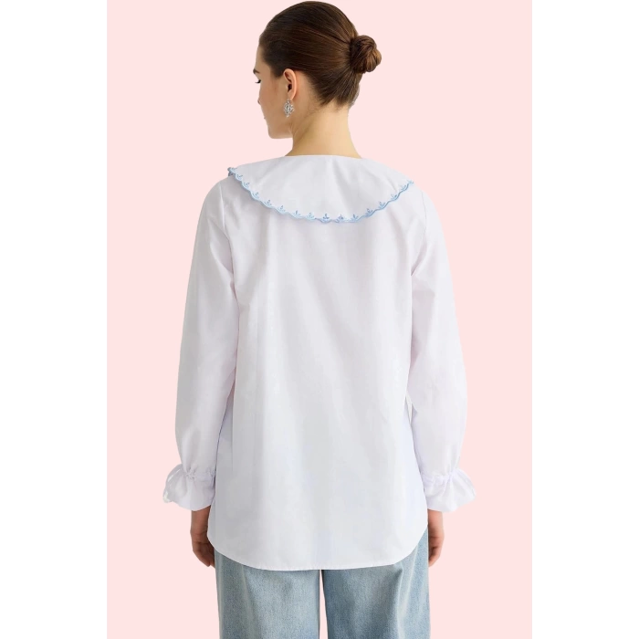 Kadın Dokuma Terrycotton Kumaş Düz Desen Regular Gömlek İş Ve Günlük Hayat Kaliteli Malzeme