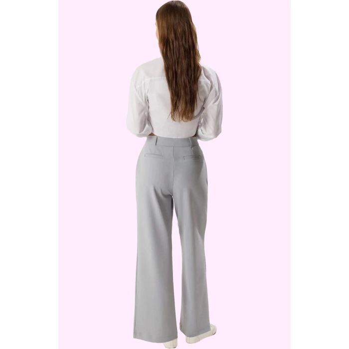 Kadın Düğmeli Örme Pantolon Regular Kesim Yüksek Bel Wide Leg Casual Yaz Aylarının Vazgeçilmezi