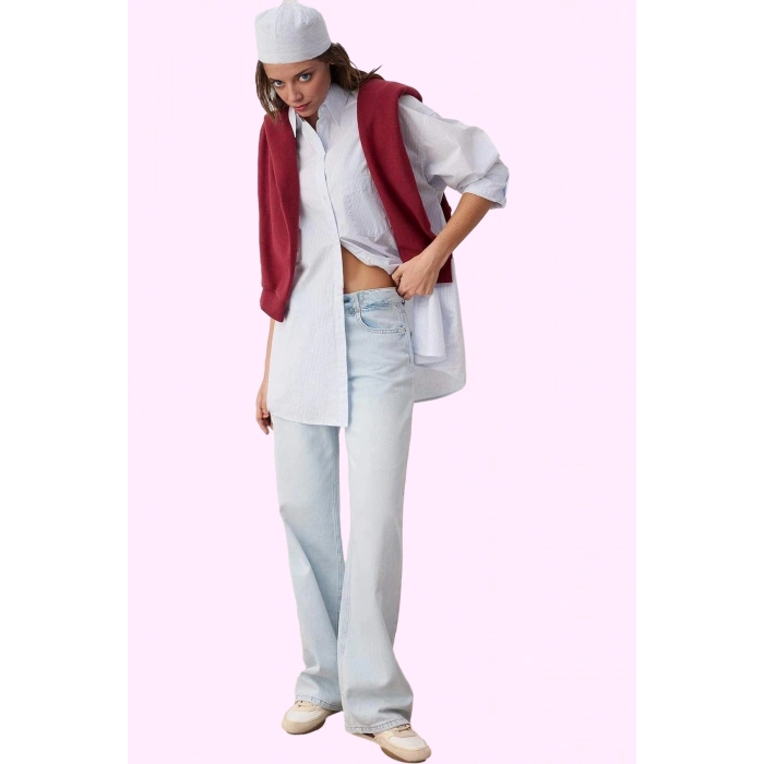 Kadın Düşük Bel Geniş Paça Jean Pantolon Pamuk Günlük Stil Hafta Sonu Yaz Aylarının Vazgeçilmezi