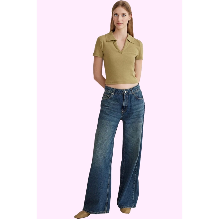 Kadın Düşük Bel Wide Leg Denim Pantolon Pamuk Rahat Kesim Günlük Şıklık Yaz Aylarının Vazgeçilmezi