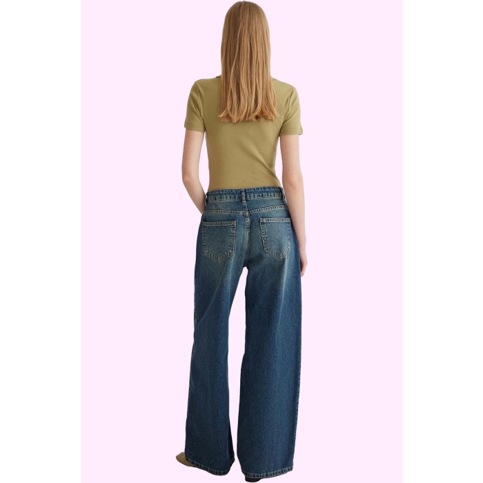 Kadın Düşük Bel Wide Leg Denim Pantolon Pamuk Rahat Kesim Günlük Şıklık Yaz Aylarının Vazgeçilmezi