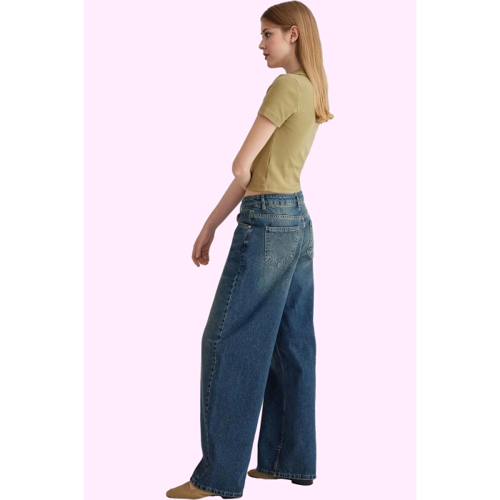 Kadın Düşük Bel Wide Leg Denim Pantolon Pamuk Rahat Kesim Günlük Şıklık Yaz Aylarının Vazgeçilmezi