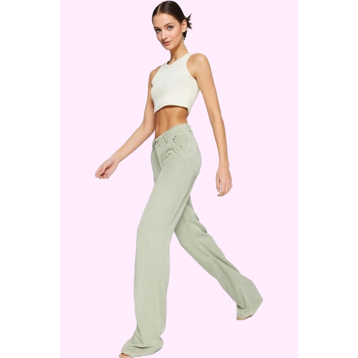 Kadın Düşük Bel Wide Leg Pantolon Liyosel Uzun Boy Casual Şıklık Yaz Aylarının Vazgeçilmezi