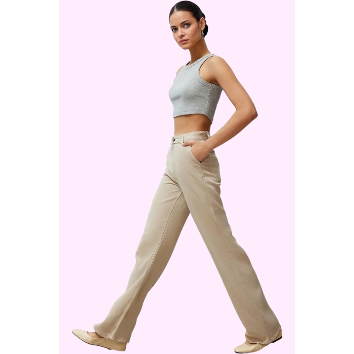 Kadın Düşük Bel Wide Leg Pantolon Liyosel Uzun Boy Casual Şıklık Yaz Aylarının Vazgeçilmezi
