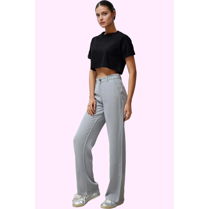 Kadın Düşük Bel Wide Leg Pantolon Liyosel Uzun Boy Casual Şıklık Yaz Aylarının Vazgeçilmezi