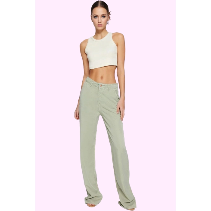 Kadın Düşük Bel Wide Leg Pantolon Liyosel Uzun Boy Casual Şıklık Yaz Aylarının Vazgeçilmezi