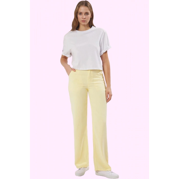 Kadın Düşük Bel Wide Leg Pantolon Liyosel Uzun Boy Casual Şıklık Yaz Aylarının Vazgeçilmezi