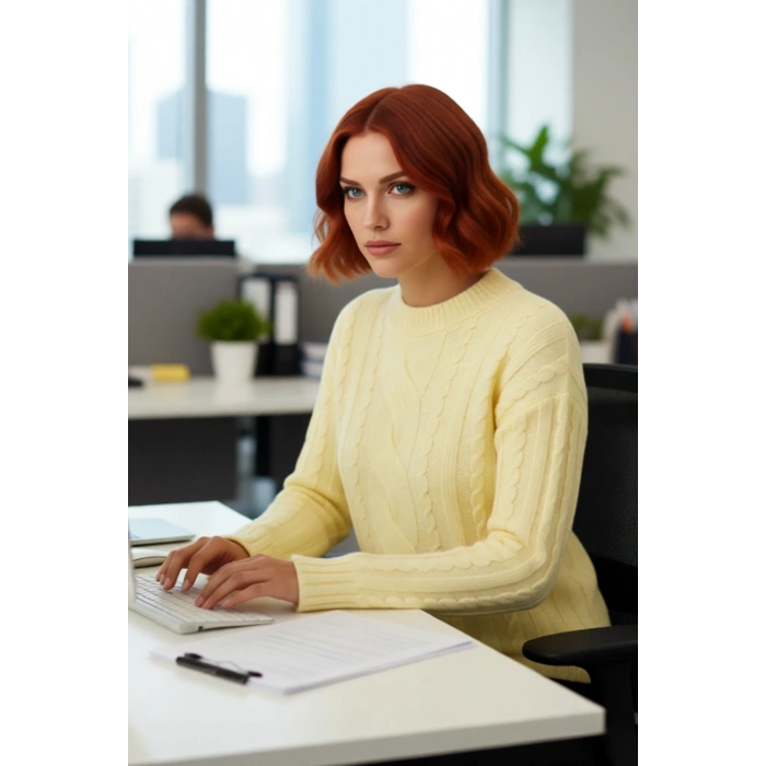 Kadın Düşük Kol Bisiklet Yaka Saç Örgü Triko Kazak Kış Günlerine Sıcak Bir Dokunuş Katıyor.