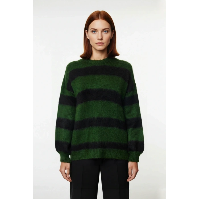 Kadın Düşük Kol Çizgili Triko Kazak Modern Oversize Kesim Günlük Şıklık İçin Sonbahar Kış Kaliteli