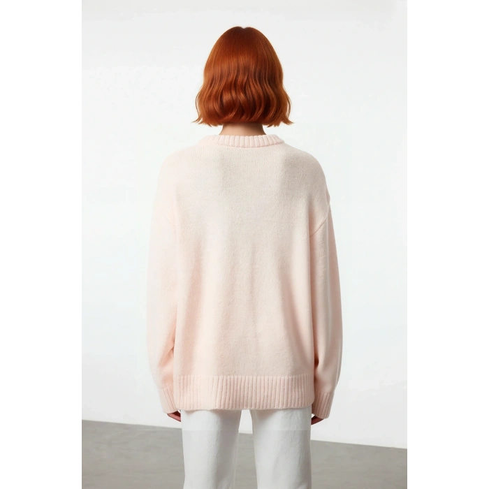 Kadın Düşük Kol Oversize Triko Kazak Bisiklet Yaka Yumuşak Dokulu Basic Kış Kombinleri İçin İdeal