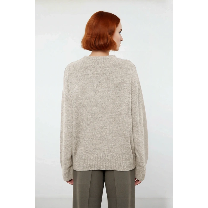 Kadın Düşük Kol Oversize Triko Kazak Bisiklet Yaka Yumuşak Dokulu Basic Kış Kombinleri İçin İdeal