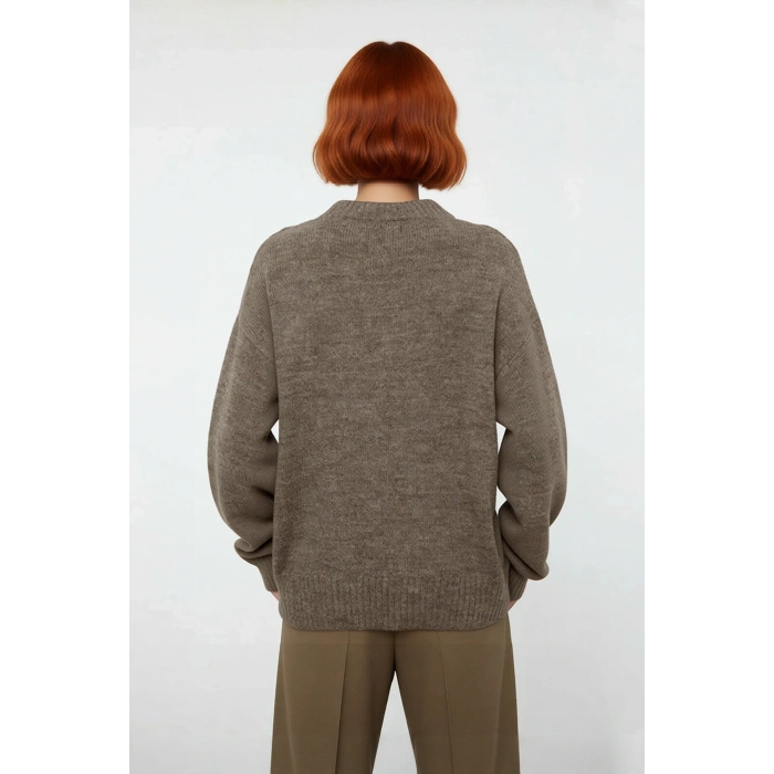 Kadın Düşük Kol Oversize Triko Kazak Bisiklet Yaka Yumuşak Dokulu Basic Kış Kombinleri İçin İdeal