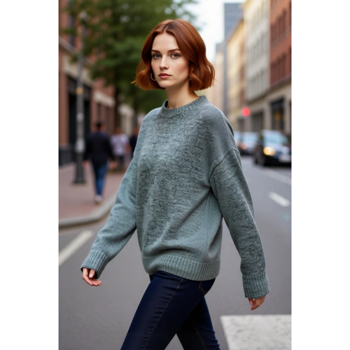 Kadın Düşük Kol Oversize Triko Kazak Bisiklet Yaka Yumuşak Dokulu Basic Kış Kombinleri İçin İdeal