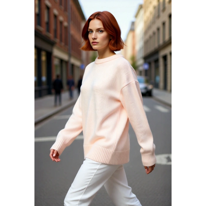 Kadın Düşük Kol Oversize Triko Kazak Bisiklet Yaka Yumuşak Dokulu Basic Kış Kombinleri İçin İdeal