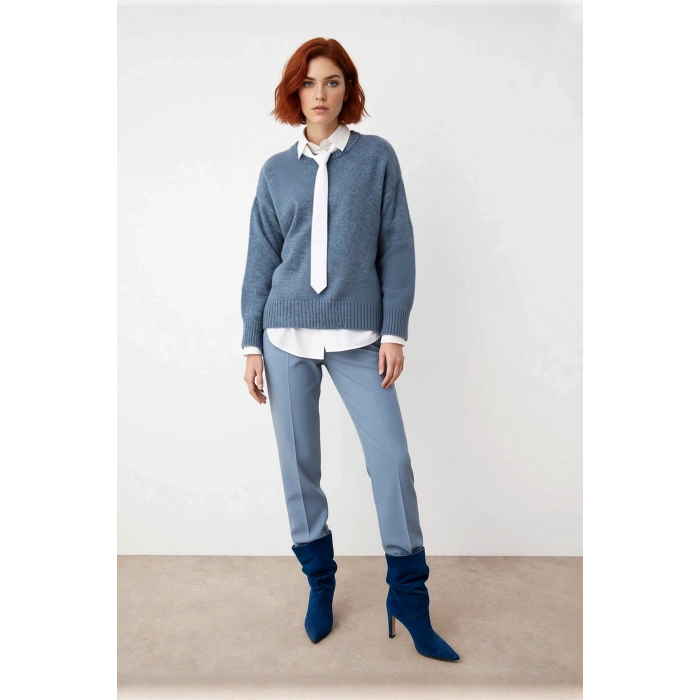 Kadın Düşük Kol Oversize Triko Kazak Bisiklet Yaka Yumuşak Dokulu Basic Kış Kombinleri İçin İdeal