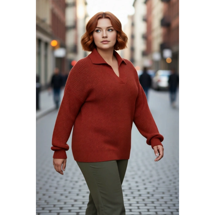 Kadın Düşük Kol Polo Yaka Selanik Örgü Kalın Akrilik Triko Kazak Kış İçin Basic Şıklık Kaliteli