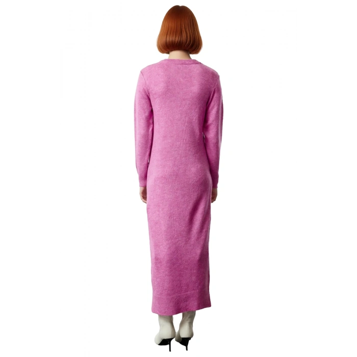 Kadın Düşük Kol V Yaka Shift Siluet Maxi Boy Triko Elbise Kuşaklı Soğuk Hava Şıklığı Kaliteli