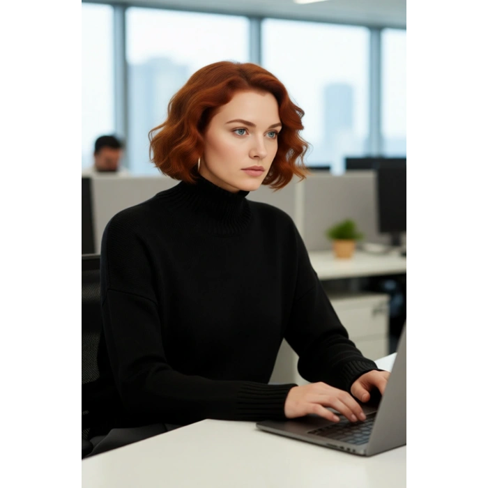 Kadın Düz Desen Akrilik Triko Kazak Relaxed Kalıp Dik Yaka Düşük Kol Kış İçin Konforlu Stil