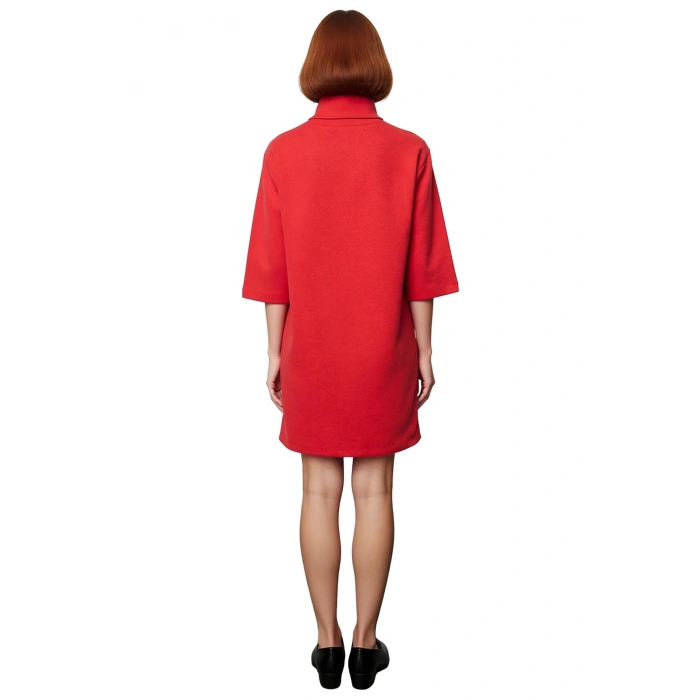 Kadın Düz Desen Balıkçı Yaka Örme Elbise Shift Kalıp Düşük Truvakar Kol Kış Sezonu İçin İdeal Mini