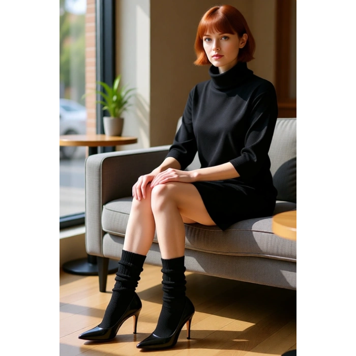 Kadın Düz Desen Balıkçı Yaka Örme Elbise Shift Kalıp Düşük Truvakar Kol Kış Sezonu İçin İdeal Mini