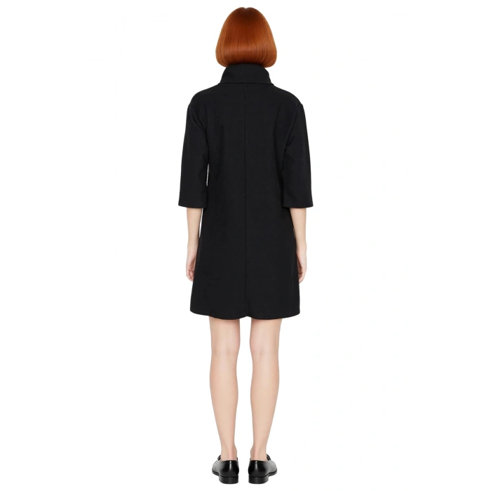 Kadın Düz Desen Balıkçı Yaka Örme Elbise Shift Kalıp Düşük Truvakar Kol Kış Sezonu İçin İdeal Mini