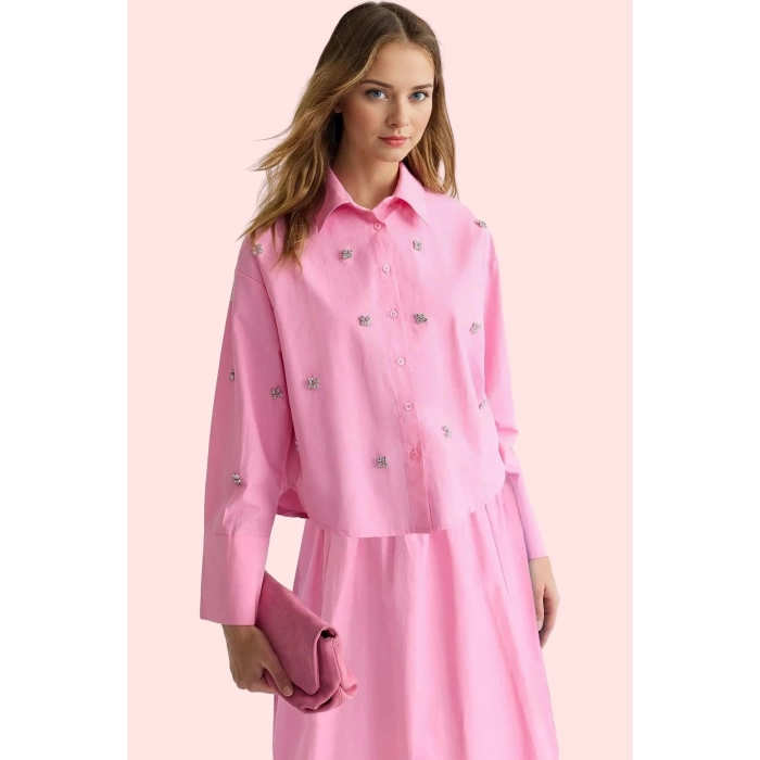 Kadın Düz Desen Basic Gömlek Uzun Kollu Terrycotton Kumaş Yaz Günlük Kullanım Modern Tasarım