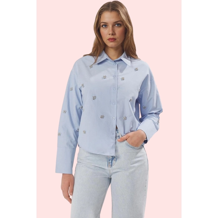 Kadın Düz Desen Basic Gömlek Uzun Kollu Terrycotton Kumaş Yaz Günlük Kullanım Modern Tasarım