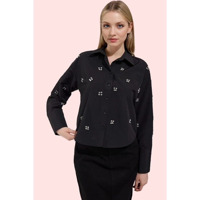 Kadın Düz Desen Basic Gömlek Uzun Kollu Terrycotton Kumaş Yaz Günlük Kullanım Modern Tasarım