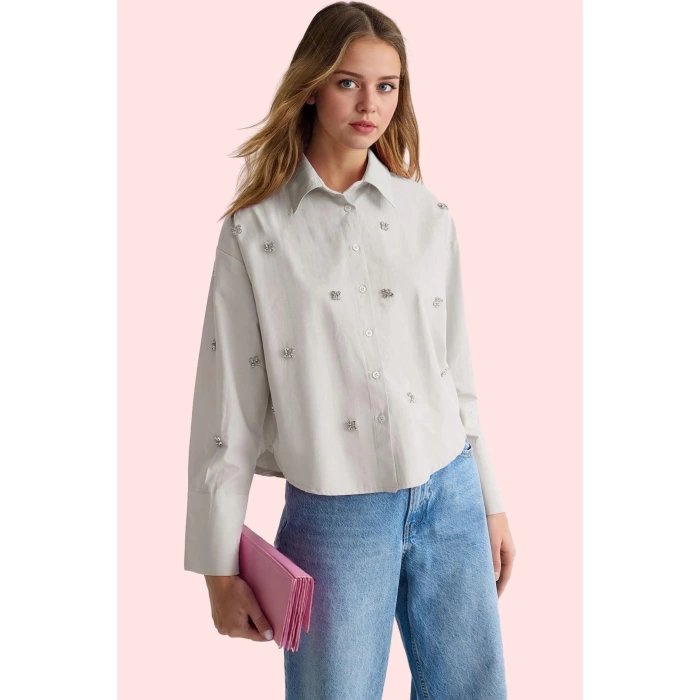 Kadın Düz Desen Basic Gömlek Uzun Kollu Terrycotton Kumaş Yaz Günlük Kullanım Modern Tasarım