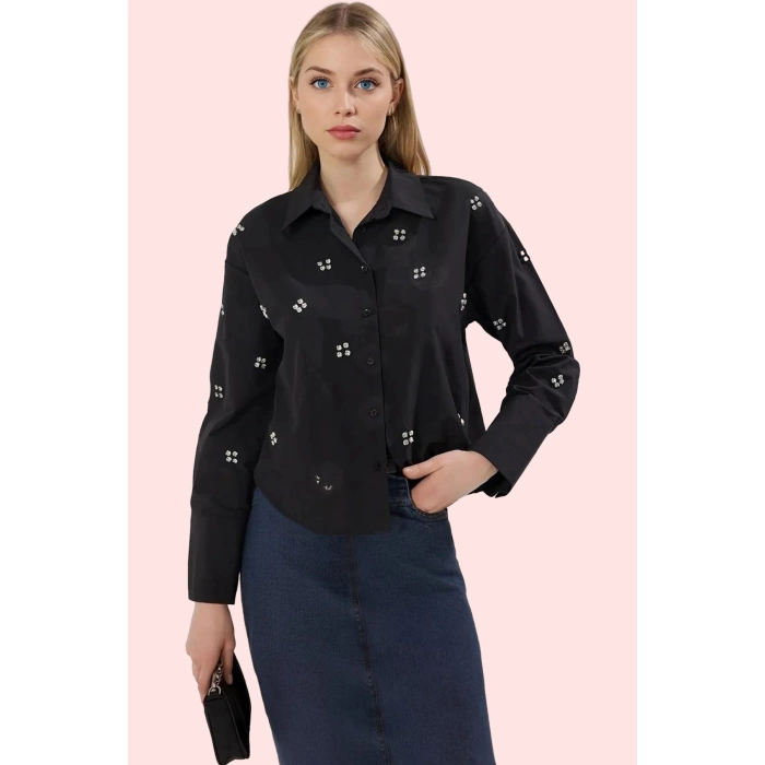 Kadın Düz Desen Basic Gömlek Uzun Kollu Terrycotton Kumaş Yaz Günlük Kullanım Modern Tasarım