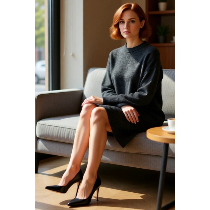 Kadın Düz Desen Bisiklet Yaka Shift Kalıp Uzun Kollu Triko Elbise Günlük Şıklık İçin İdeal