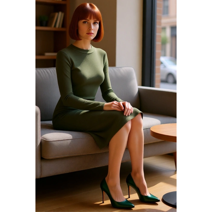 Kadın Düz Desen Dik Yaka Uzun Kollu Bodycon Midi Elbise Yırtmaç Detayı ile Modern Bir Dokunuş