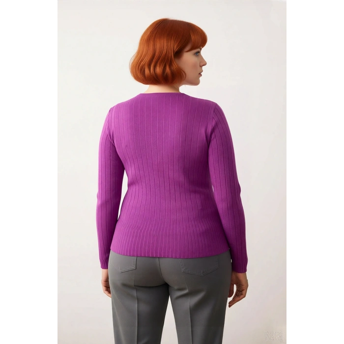 Kadın Düz Desen Fitilli İnce Triko Bluz Şık Bisiklet Yaka Standart Kol Casual Kombinler İçin Seçim