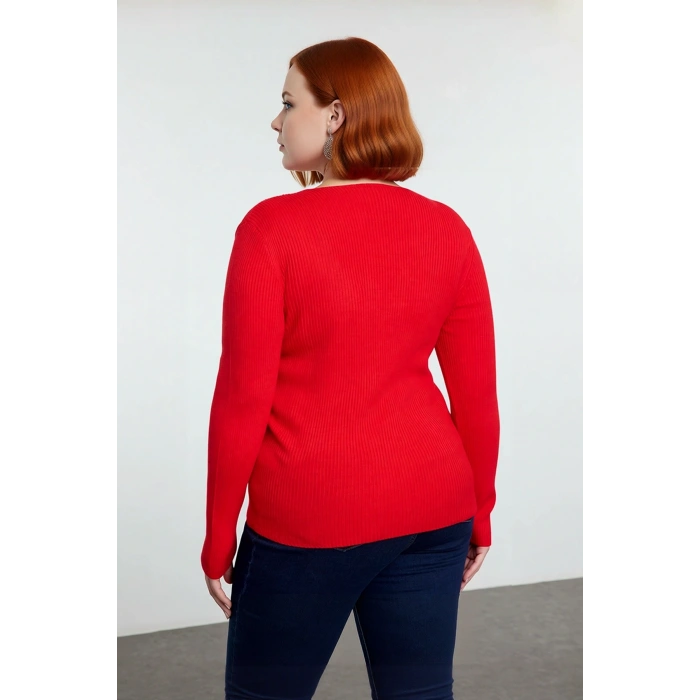 Kadın Düz Desen Fitilli V Yaka Uzun Kollu Triko Kazak Sonbahar Kış Şıklığı İçin İdeal Kaliteli