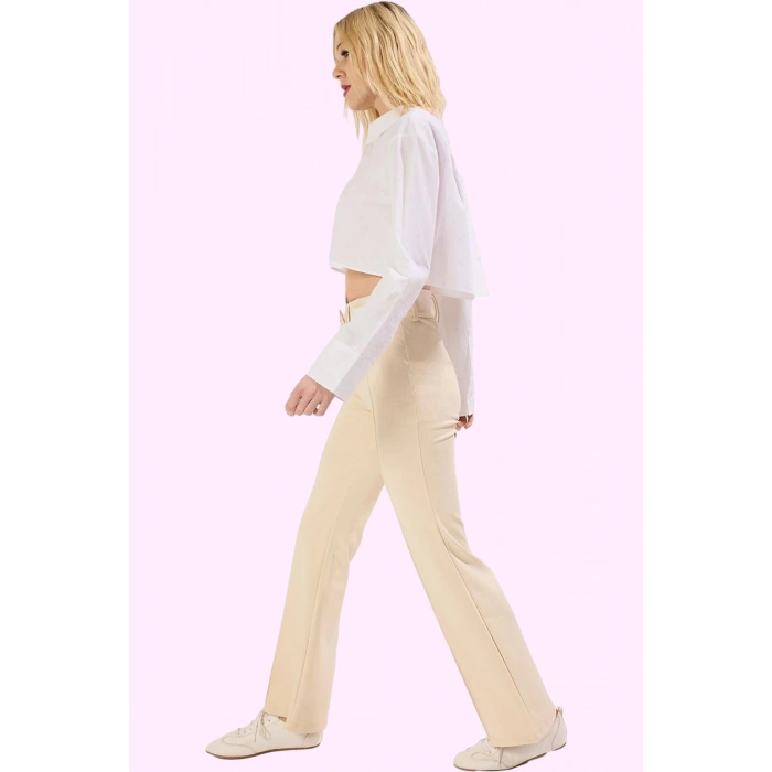 Kadın Düz Desen Geniş Paça Pantolon Yüksek Bel Beli Lastikli Rahat Günlük Kombin Hafta Sonu