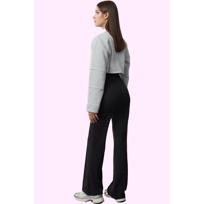 Kadın Düz Desen Geniş Paça Pantolon Yüksek Bel Beli Lastikli Rahat Günlük Kombin Hafta Sonu