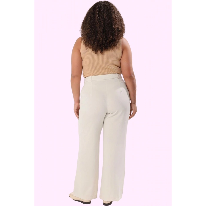 Kadın Düz Desen Geniş Paça Pantolon Yüksek Bel Dokuma Kumaş Günlük Yaz Aylarının Vazgeçilmezi