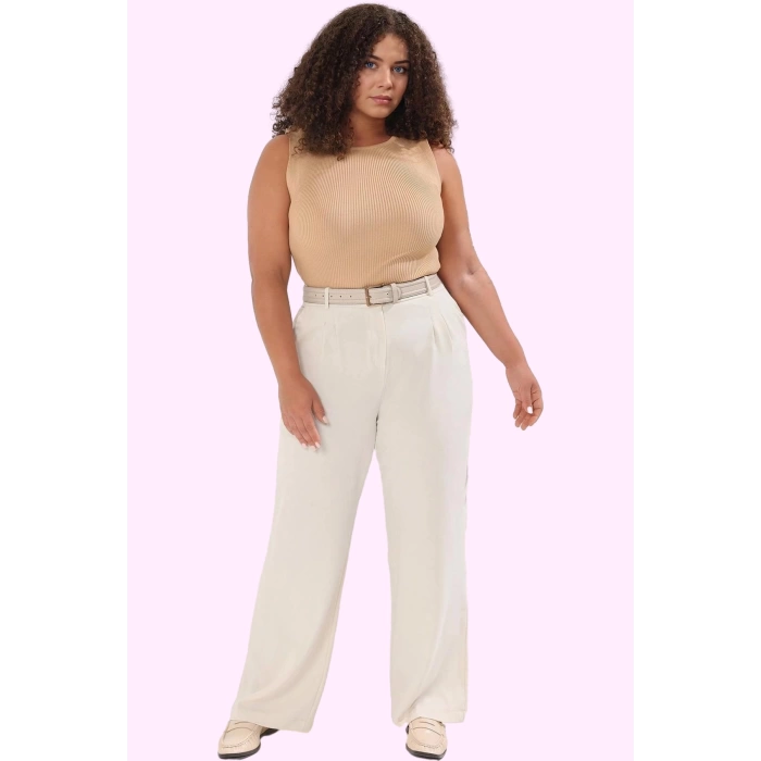 Kadın Düz Desen Geniş Paça Pantolon Yüksek Bel Dokuma Kumaş Günlük Yaz Aylarının Vazgeçilmezi