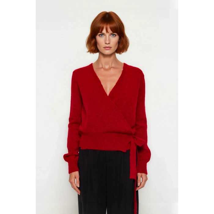 Kadın Düz Desen Kruvaze Triko Kazak Regular Kalıp Standart Kol Kış Sezonu İçin İdeal Günlük Şıklık