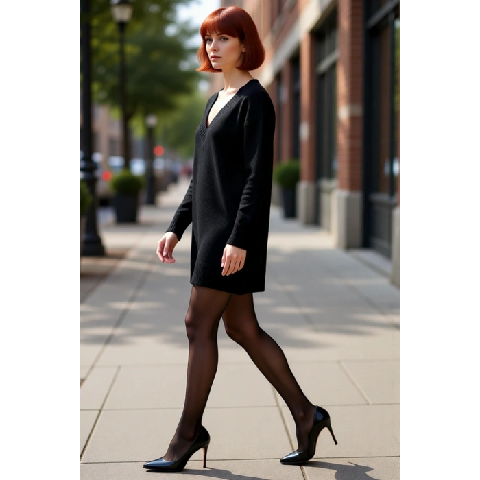 Kadın Düz Desen Mini Boy Triko Kazak Elbise Rahat Kesim V Yaka Kış Sezonu İçin Mükemmel Kaliteli