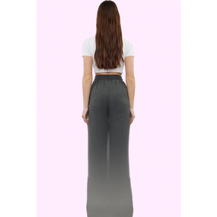 Kadın Düz Desen Normal Bel Geniş Paça Örme Pantolon Casual Günlük Yaz Aylarının Vazgeçilmezi