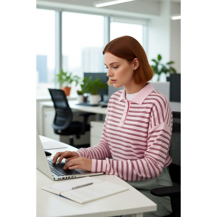 Kadın Düz Desen Polo Yaka Oversize Triko Kazak Düşük Kollu Rahat ve Şık Kışlık Kombinler Kaliteli