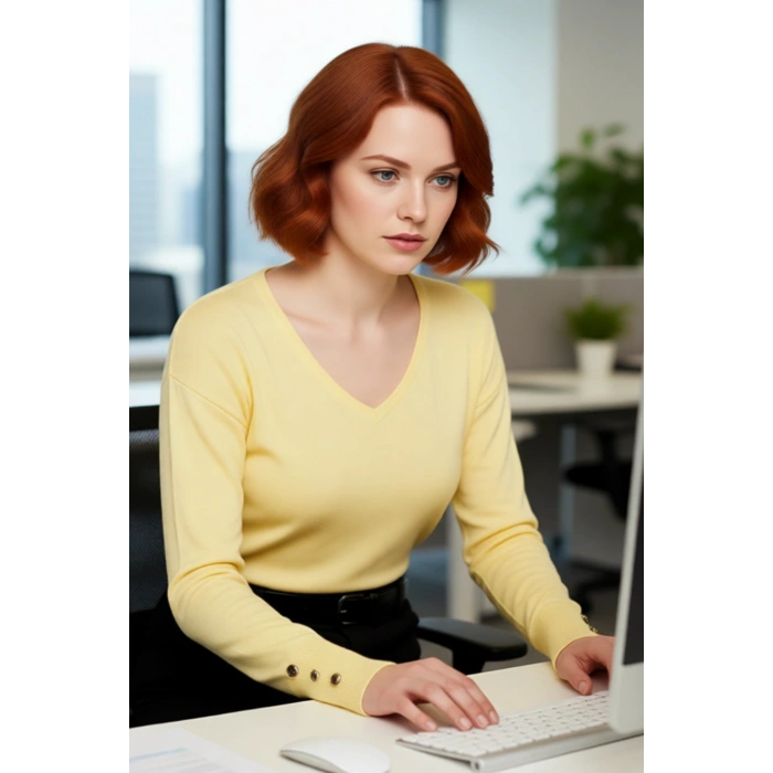 Kadın Düz Desen Regular Kalıp Triko V Yaka Kazak Uzun Kollu Ve Şık Düğme Detayları İle Kaliteli